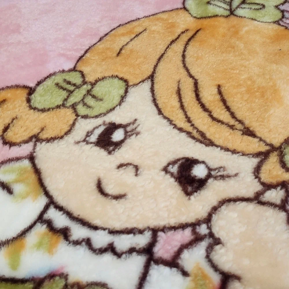 Vintage Precious Moments‎ Girl on Swing Pink Plush Blanket *Read